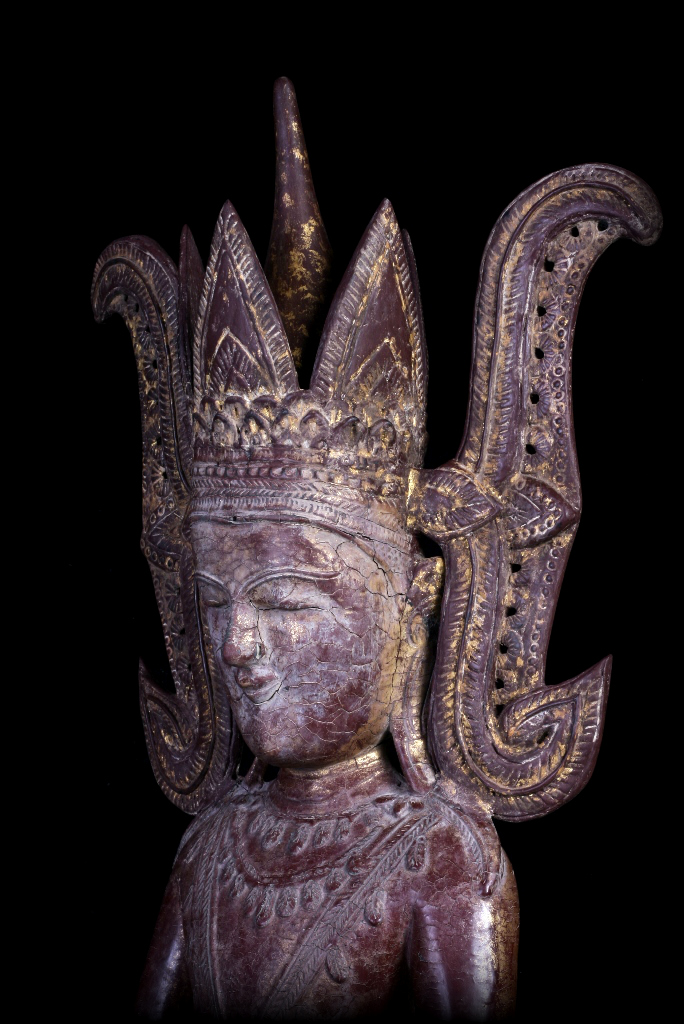 Extremely Rare 18C Wood Crowned Shan Burma Buddha #A090